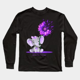 LUPUS AWARENESS Cute Elephant Sunflower Purple Ribbon Long Sleeve T-Shirt